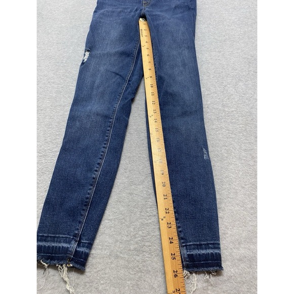 Spanx Women's XS Raw Hem Distressed Skinny Jeggings Control Tummy Medium Wash - Picture 2 of 15